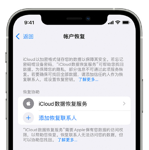 湖滨苹果手机维修分享在 iPhone 上设置帐户恢复联系人的方法 