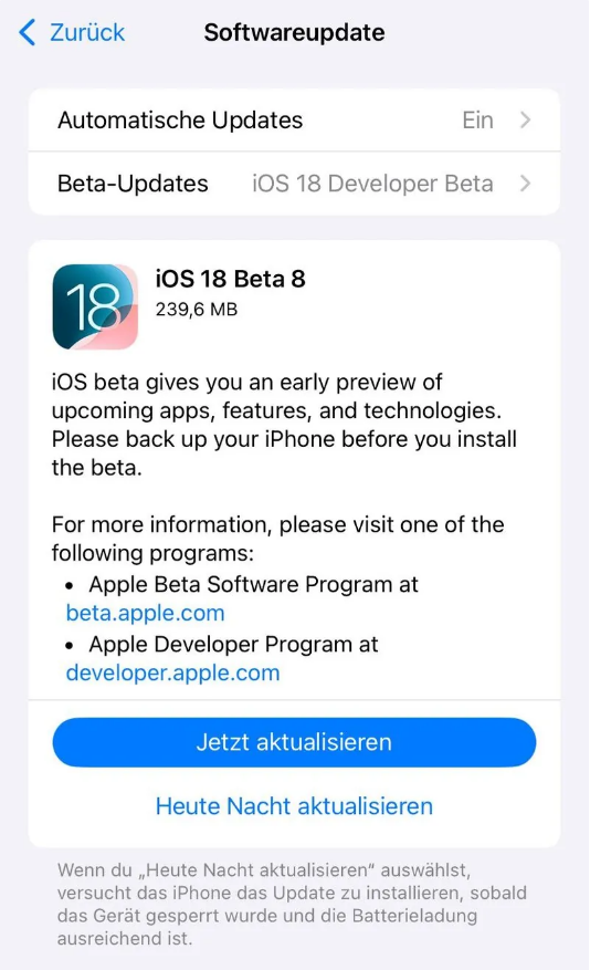 湖滨苹果手机维修分享苹果 iOS / iPadOS 18 开发者预览版 Beta 8 发布 